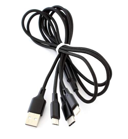 Cablu de Date 3-in-1, MicroUSB, Lighting si USB tip C, Lungime 1,2m, Negru