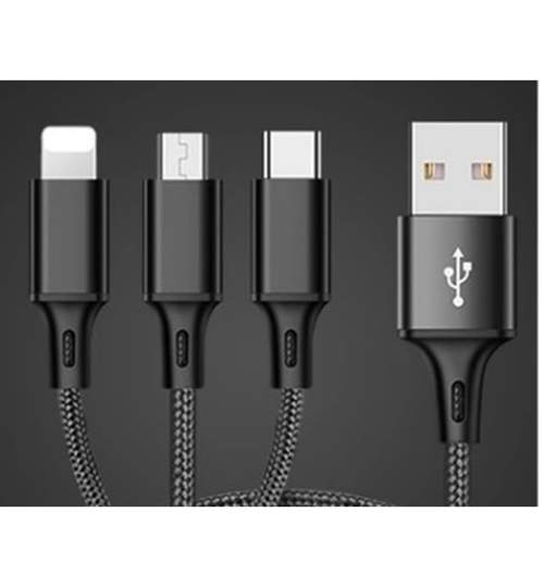 Cablu de Date 3-in-1, MicroUSB, Lighting si USB tip C, Lungime 1,2m, Negru