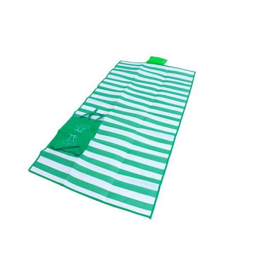 Saltea de Plaja din PVC cu Pernita Gonflabila, Pliabila tip Sacosa, Culoare Verde