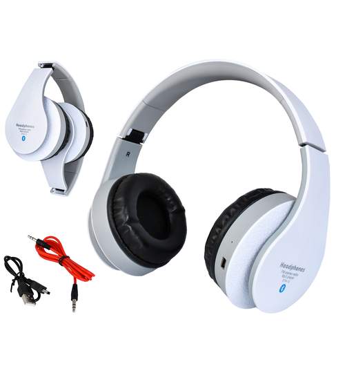 Casti Audio Wireless cu Bluetooth MP3, Microfon, Radio FM, USB, Putere 50W, Culoare Alb-Gri
