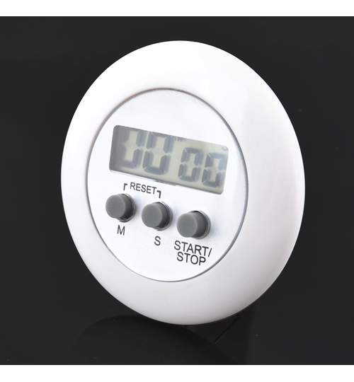 Cronometru - timer pentru bucatarie cu afisaj LCD, magnet si suport, culoare Alb