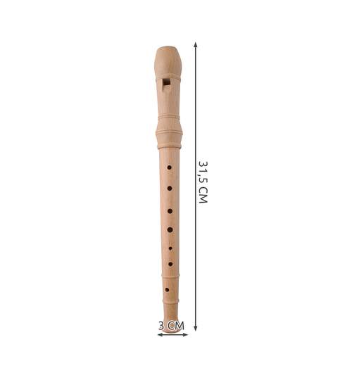 Jucarie instrument muzical, flaut din lemn, lungime 31.5 cm + tija pentru curatare