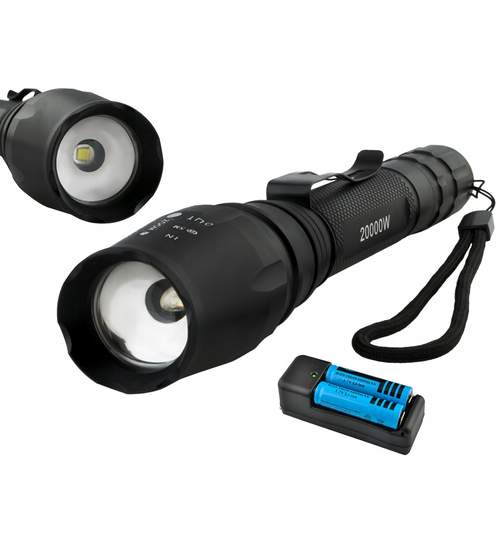 Lanterna Militara cu Zoom, 3 moduri de iluminat, LED Cree, 2000W, XML-T6