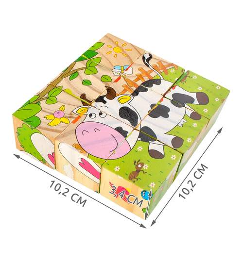 Set 6 in 1 cuburi Puzzle din lemn pentru copii, 6 imagini