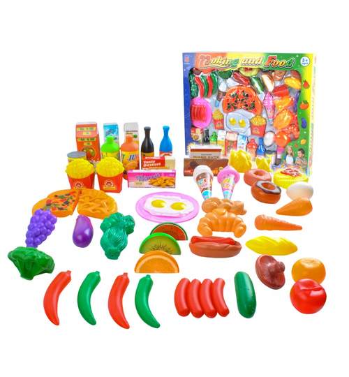Set bucatarie fructe, legume si alte mini-produse alimentare pentru copii, 54 elemente