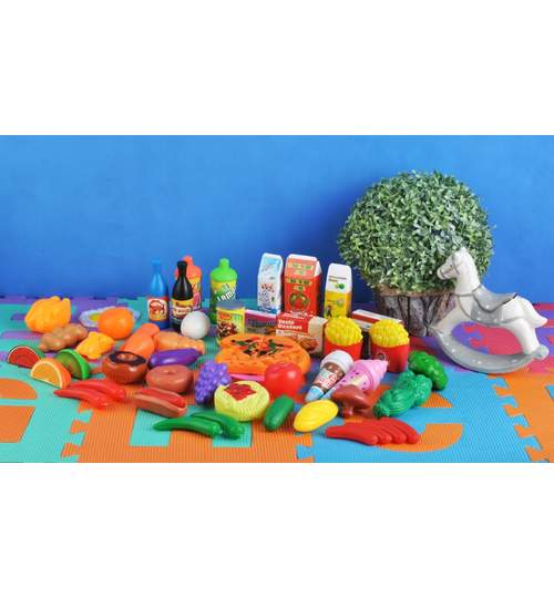 Set bucatarie fructe, legume si alte mini-produse alimentare pentru copii, 54 elemente