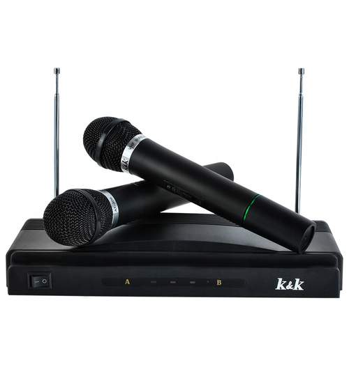Set pentru Karaoke cu 2 Microfoane Wireless si Receptor, Culoare Negru