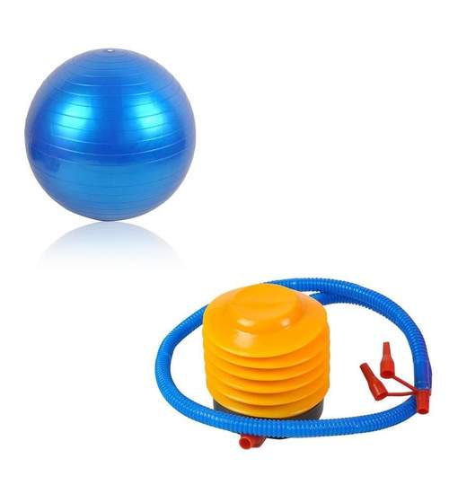 Set Pompa + Minge pentru Fitness, Recuperare sau Gimnastica, Diametru 55cm, Culoare Albastru