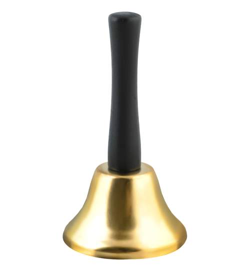 Clopotel auriu metali cu maner negru din lemn, dimensiuni 6.5x11.5cm