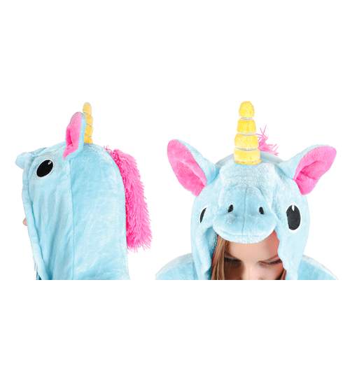Costum Unicorn cu gluga pentru carnaval sau petreceri, marime M, culoare Albastru
