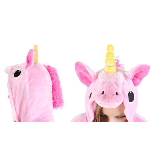 Costum Unicorn cu gluga pentru carnaval sau petreceri, marime M, culoare Roz