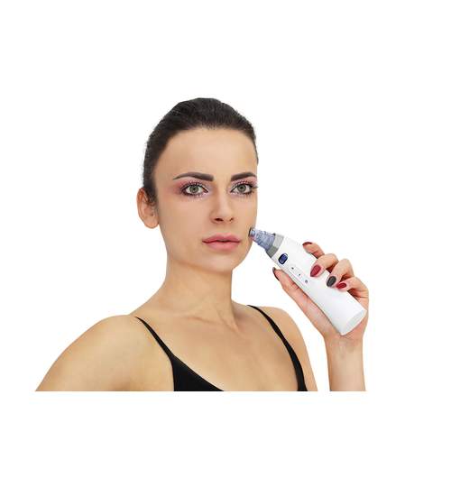 Aparat de curatare faciala reglabil pentru puncte negre, pori sau acnee + 4 Capete si Cablu USB