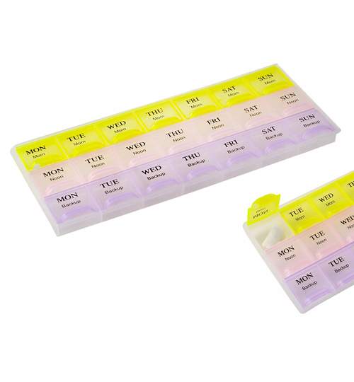 Cutie organizator pilule medicamente 3x7 zile, dimensiuni 21.5x9.3x2.5 cm
