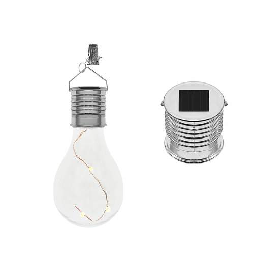 Lampa solara ornamentala tip bec cu 4 LED-uri, impermeabil IP 44 + clema suport
