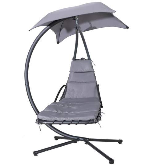 Balansoar tip sezlong cu umbrela, saltea si perinita confortabile, cadru metalic, culoare gri