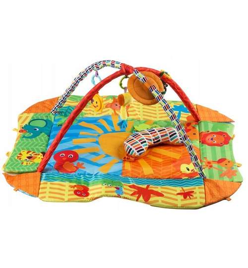 Patut portabil tip cosulet pentru bebelusi, cu jucarii, saltea inclusa, multicolor