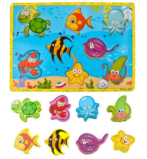 Set Joc de Pescuit pentru Copii cu 8 Animale Marine si Undita, Dimensiuni 29.5x22x0.6 cm