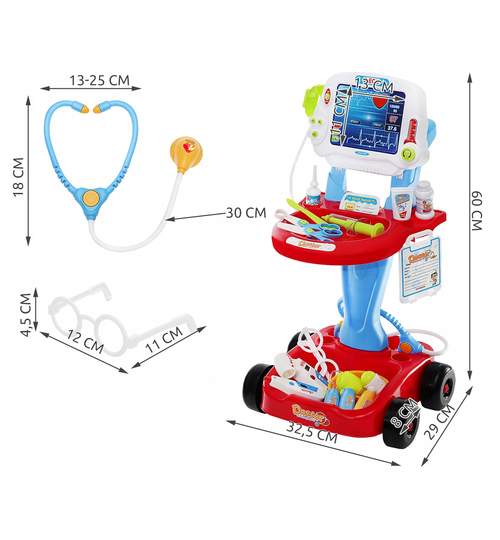 Set mobil EKG pentru micii doctori + 18 accesorii medicale de jucarie