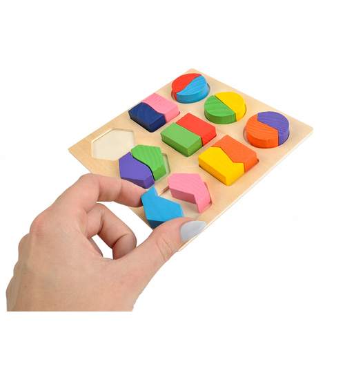 Set Puzzle Educational din Lemn cu Forme Geometrice Multicolor, Dimensiuni 15x15 cm