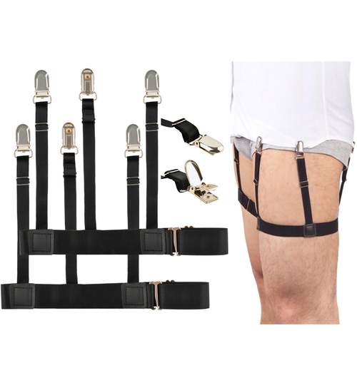 Set suspensor - bretele barbati ajustabile pentru camasa, maiou sau tricou, culoare Negru