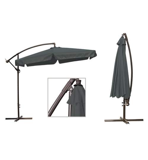 Umbrela pliabila cu suport pentru terasa, curte sau gradina, diametru 350cm, culoare gri