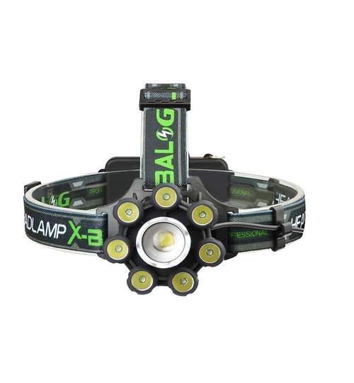 Lanterna frontala X-Balog 8 LED cu zoom, bluetooth, difuzor si unghi iluminare reglabil