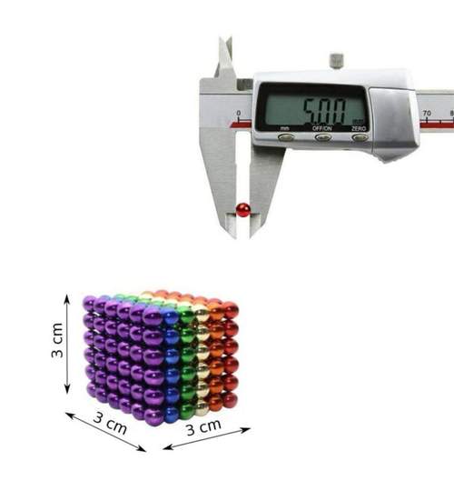 Joc Puzzle Antistres NeoCube cu 216 Bile Magnetice Multicolore, Diametru 5mm