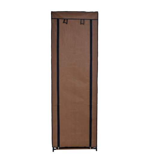 Dulap raft textil LEA pentru depozitare incaltaminte, imbracaminte sau accesorii, 9 nivele, 2 buzunare laterale, culoare Maro