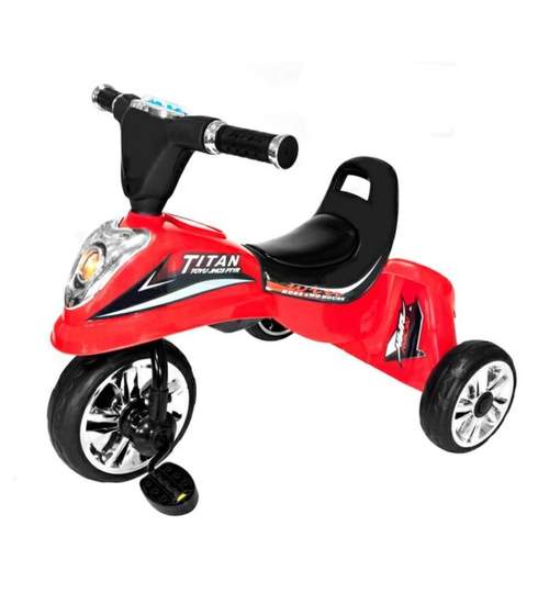 Tricicleta cu Pedale, Sunete si Lumini pentru Copii, Capacitate 25 kg, Culoare Rosu
