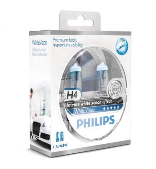 Set 2 Becuri auto far halogen Philips H4 White Vision, 12V, 55W ManiaCars