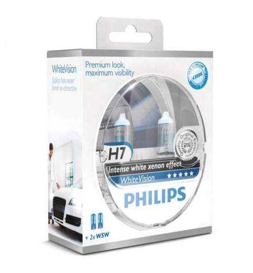 Set 2 Becuri auto far halogen Philips H7 White Vision, 12V, 55W ManiaCars