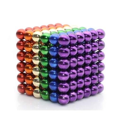Joc Puzzle Antistres NeoCube Multicolor cu Bile Magnetice 216 Bucati, Diametru Bile 3mm