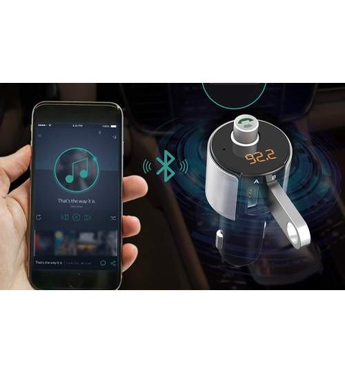 Modulator FM MP3 Auto cu Display LED, Bluetooth, 2x USB, HandsFree, Microfon, Functie Telefon