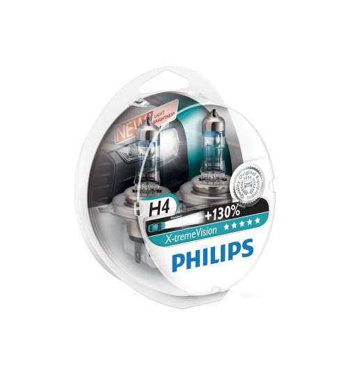 Set 2 Becuri auto far halogen Philips H4 X-treme Vision, +130%, 12V, 55W ManiaCars