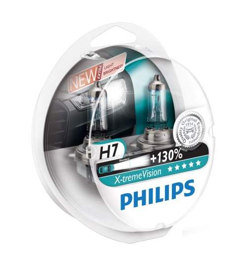 Set 2 Becuri auto far halogen Philips H7 X-treme Vision, +130%, 12V, 55W ManiaCars
