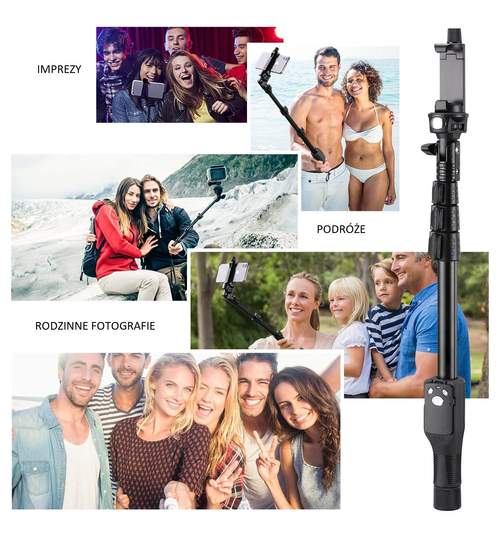 Selfie Stick Telescopic cu Suport Trepied si Telecomanda Bluetooth pentru Fotografii, Lungime Maxima 125cm