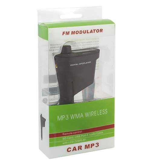 Modulator FM MP3 Auto cu Display Verde Telecomanda USB Card SD AUX Jack 12/24V