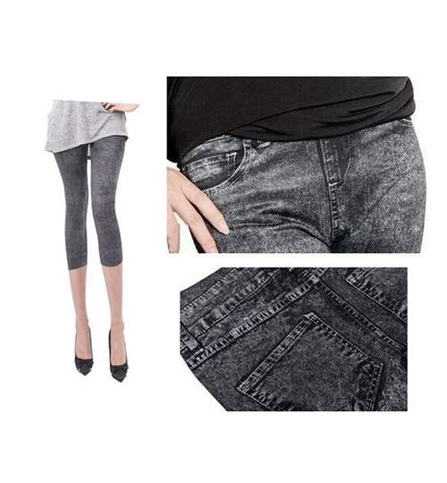 Pantaloni Colanti Tip Blugi Leggings 3 Sferturi pentru Dama, Marime S-M, Culoare Negru