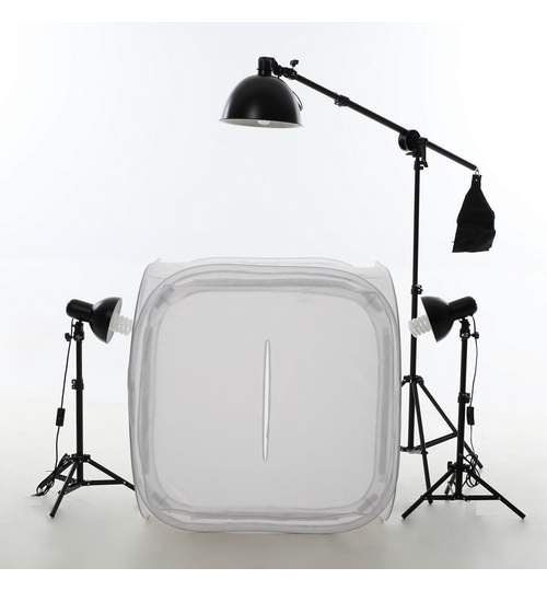 Cort de Difuzie Pliabil tip Cub pentru Fotografii cu 4 Fundaluri 80x80cm