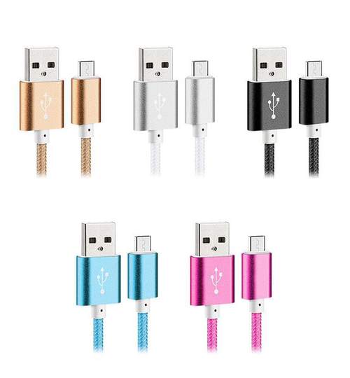 Cablu de date / incarcator USB invelit in material textil pentru Samsung, lungime 2m, Culoare Alb