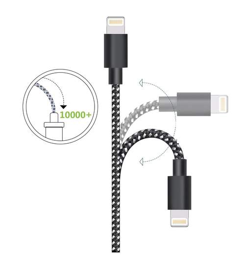 Cablu de date / incarcator USB invelit in material textil pentru Apple iPhone, lungime 2m, Culoare Roz