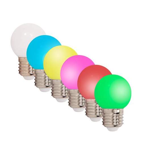 Set 6 becuri LED E27 G45 0.5W, colorate