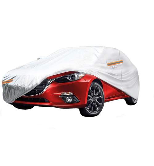 Prelata auto Mazda 2, impermeabila, anti-umezeala si anti-zgariere cu fermoar si dungi reflectorizante, culoare gri