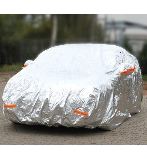 Prelata auto Fiat Sedici, impermeabila, anti-umezeala si anti-zgariere cu fermoar si dungi reflectorizante, argintiu
