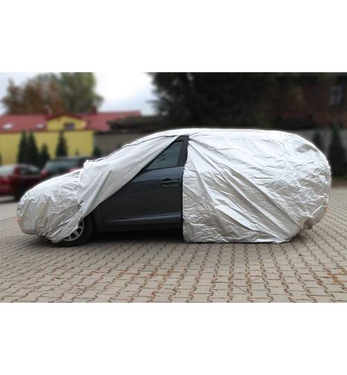 Prelata auto VW Passat, impermeabila, anti-umezeala si anti-zgariere cu fermoar si dungi reflectorizante, argintiu