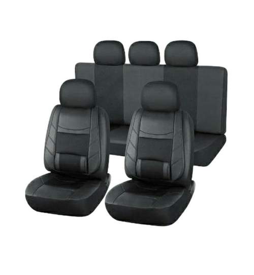 Set huse scaune auto Mitsubishi Pajero din piele ECO, fata si spate, ortopedice, culoare negru