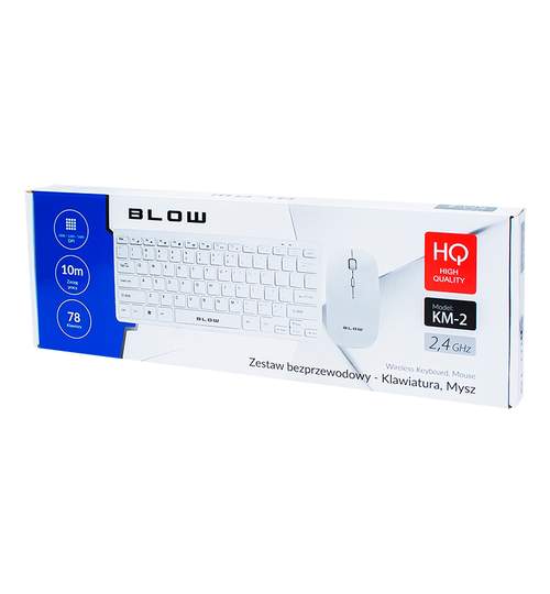 Kit tastatura si mouse BLOW KM-2, wireless, 2,4 GHz, culoare alb