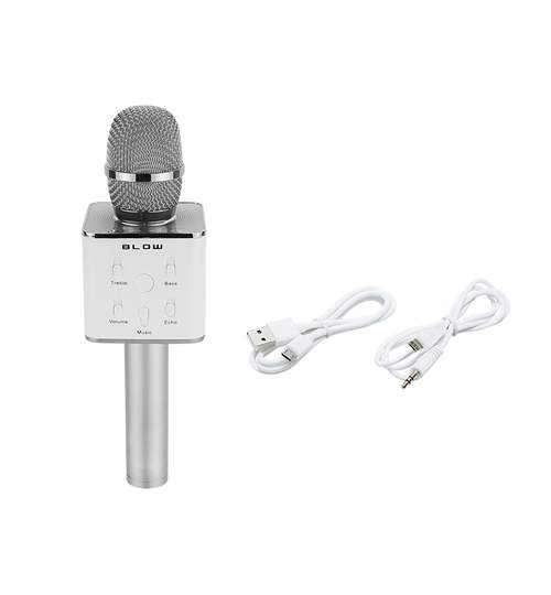 Microfon Bluetooth Karaoke Blow, putere maxima 6W, cu husa, culoare argintiu