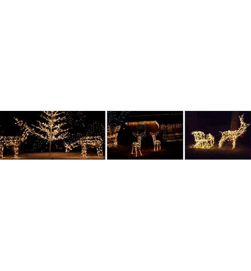 Sanie cu ren, decoratiune luminoasa de Craciun, 192 Led-uri, lungime 140 cm, pentru exterior sau interior