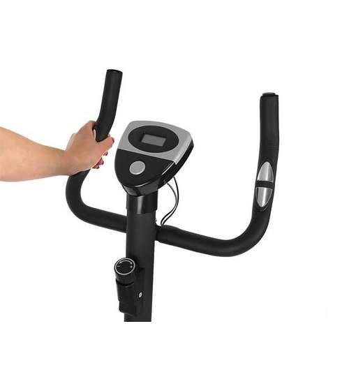Bicicleta fitness cu afisaj LCD, reglabila, capacitate 100 kg, gri/negru